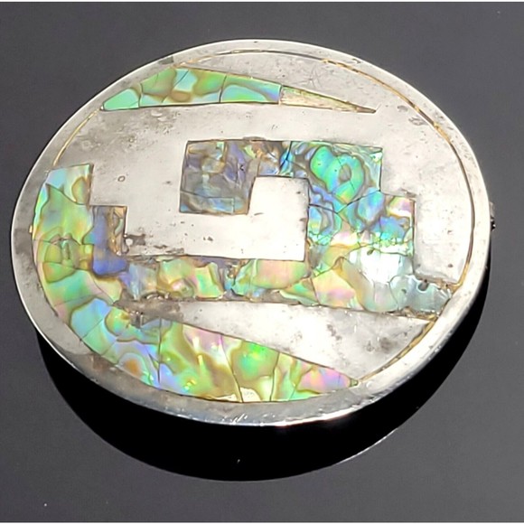 Sterling Silver Abalone Brooch Pendant Signed ADC  Mexico Vintage VGC! - Picture 7 of 9